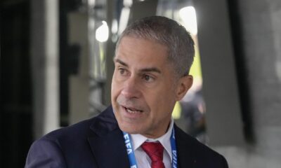 Albania head coach Sylvinho arrives at the UEFA Preliminary Draw for the 2026 FIFA World Cup at FIFA headquarters in Zurich, Switzerland, Friday, December 13, 2024. (AP Photo/Martin Meissner)