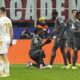 AC Milan's Rafael Leao celebrates with teammates after scoring his sides first goal during the Champions League opening phase soccer match between AC Milan and Red Star Belgrade, Crvena Zvezda, at the San Siro stadium in Milan, Italy, Wednesday, Dec. 11, 2024. (AP Photo/Antonio Calanni)