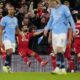 Liverpool's Mohamed Salah celebrates scoring during an English Premier League soccer match against Manchester City at Anfield Stadium, Liverpool, England, Sunday Dec. 1, 2024. (Peter Byrne/PA via AP)