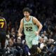 Charlotte Hornets guard Vasilije Micic (22) reacts during the second half of an NBA basketball game against the Atlanta Hawks, Saturday, Nov. 30, 2024, in Charlotte, N.C. (AP Photo/Matt Kelley)