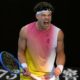 Ben Shelton of the U.S. reacts during his quarterfinal match against Lorenzo Sonego of Italy at the Australian Open tennis championship in Melbourne, Australia, Wednesday, Jan. 22, 2025. (AP Photo/Asanka Brendon Ratnayake)