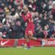 Liverpool's Rio Ngumoha runs during the FA Cup soccer match between Liverpool and Accrington Stanley at the Anfield stadium in Liverpool, England, Saturday, Jan. 11, 2025. (AP Photo/Jon Super)