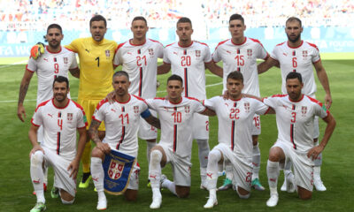 ALEKSANDAR MITROVIC, VLADIMIR STOJKOVIC golman, NEMANJA MATIC, SERGEJ MILINKOVIC SAVIC, NIKOLA MILENKOVIC, BRANISLAV IVANOVIC cuce L-D LUKA MILIVOJEVIC, ALEKSANDAR KOLAROV, DUSAN TADIC, ADEM LJAJIC, DUSKO TOSIC EKIPA fudbalera reprezentacije Srbije na utakmici FIFA Svetskog prvenstva u Rusiji protiv Kostarike na stadionu Samara arena, Samara 17.06.2018. godine Foto: Marko Metlas Fudbal, Srbija, FIFA Svetsko prvenstvo 2018, Rusija, Kostarika