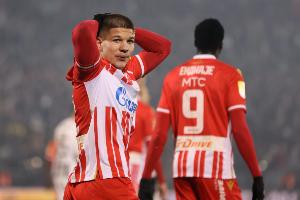 JOVAN MIJATOVIC fudbaler Crvene zvezde na utakmici Superlige Prvenstva Srbije protiv Partizana na stadionu Partizana, Beograd, 20.12.2023. godine Foto: Marko Metlas Fudbal, Crvena zvezda, Superliga Prvenstvo Srbije, Partizan