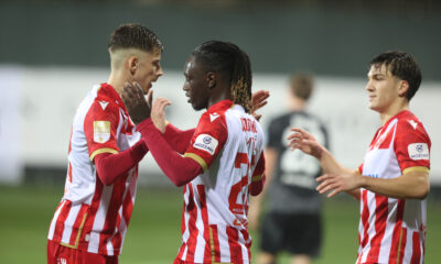 LUKA ILIC, EUCIODALCIO GOMES Eusiodalco Dalsio Gomes, JOVAN SLJIVIC, fudbaler Crvene zvezde, na prijateljskoj utakmici protiv Mure, na stadionu SC Kalista. Antalija, 08.01.2025. foto: MN Press / adj Fudbal, Crvena zvezda, Mura