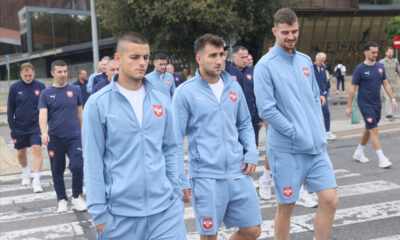 DEJAN JOVELJIC, ALEKSANDAR CIRKOVIC, VELJKO ILIC golman fudbaler reprezentacije Srbije setnjja pred utakmicu UEFA Lige nacija protiv Spanije, Kordoba 15.10.2024. godine Foto: Marko Metlas Fudbal, Reprezentacija, Srbija, Spanija, UEFA Liga nacija