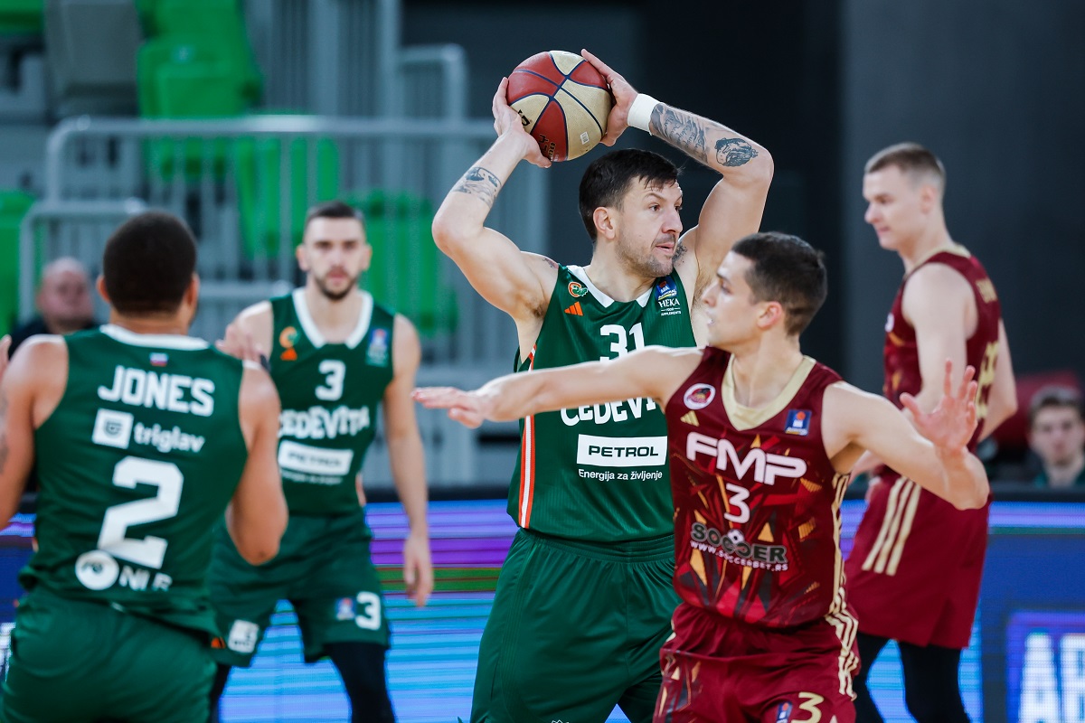 In action during ABA League 2024/2025 regular season basketball match between Cedevita Olimpija and FMP in Arena Stozice, Ljubljana, Slovenia on January 12, 2025