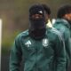 Aston Villa's Jhon Duran attends a training session in Bodymoor Heath, England, Monday Jan. 20, 2025 ahead of the Champions League soccer match between Aston Villa and AS Monaco. (David Davies/PA via AP)