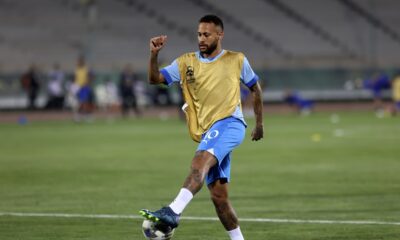 FILE - Al Hilal's Neymar shoots the ball during warm up for the AFC Champions League soccer match against Iran's Nassaji at the Azadi Stadium in Tehran, Iran, Oct. 3, 2023. (AP Photo, File)