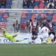 Bologna's Santiago Castro, number 9, scores during the Italian Serie A soccer match between Bologna and Monza, at the Renato Dall'Ara Stadium in Bologna, Italy, Saturday, Jan. 18, 2025. (Massimo Paolone /LaPresse via AP)