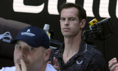 Andy Murray, coach for Novak Djokovic of Serbia, watches his semifinal match against Alexander Zverev of Germany at the Australian Open tennis championship in Melbourne, Australia, Friday, Jan. 24, 2025. (AP Photo/Asanka Brendon Ratnayake)