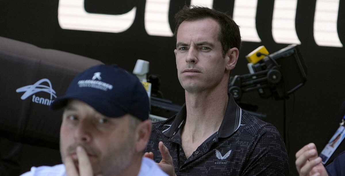 Andy Murray, coach for Novak Djokovic of Serbia, watches his semifinal match against Alexander Zverev of Germany at the Australian Open tennis championship in Melbourne, Australia, Friday, Jan. 24, 2025. (AP Photo/Asanka Brendon Ratnayake)