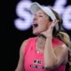 Danielle Collins of the U.S. reacts after defeating Destanee Aiava of Australia in their second round match at the Australian Open tennis championship in Melbourne, Australia, Thursday, Jan. 16, 2025. (AP Photo/Manish Swarup)