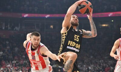 kosarkas Monaka na utakmici Evrolige protiv Crvene zvezde u hali Beogradska arena, Beograd 17.01.2025. godine Foto: Marko Metlas Kosarka, Crvena zvezda, Evroliga, Monako