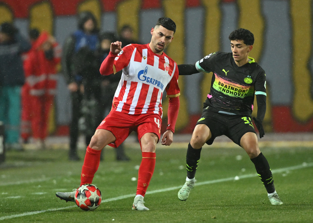 , fudbaler Crvene zvezde, na utakmici UEFA Lige Sampiona protiv PSV Ajndhovena, na stadionu Rajko Mitic. Beograd, 21.01.2025. foto: MN PRESS Fudbal, Crvena zvezda, UEFA Liga Sampiona, PSV Ajndhoven