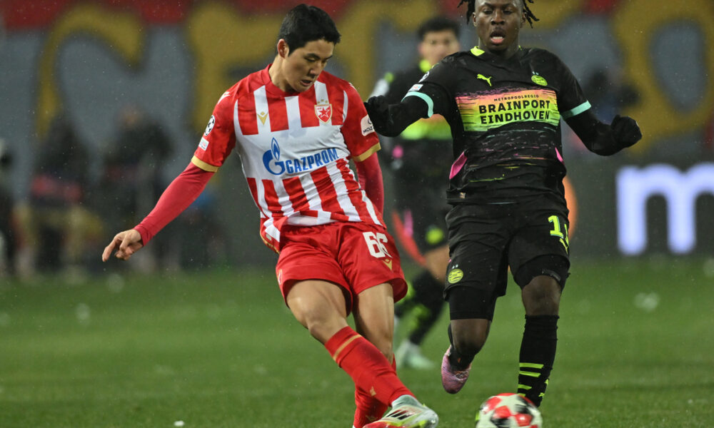 , fudbaler Crvene zvezde, na utakmici UEFA Lige Sampiona protiv PSV Ajndhovena, na stadionu Rajko Mitic. Beograd, 21.01.2025. foto: MN PRESS Fudbal, Crvena zvezda, UEFA Liga Sampiona, PSV Ajndhoven