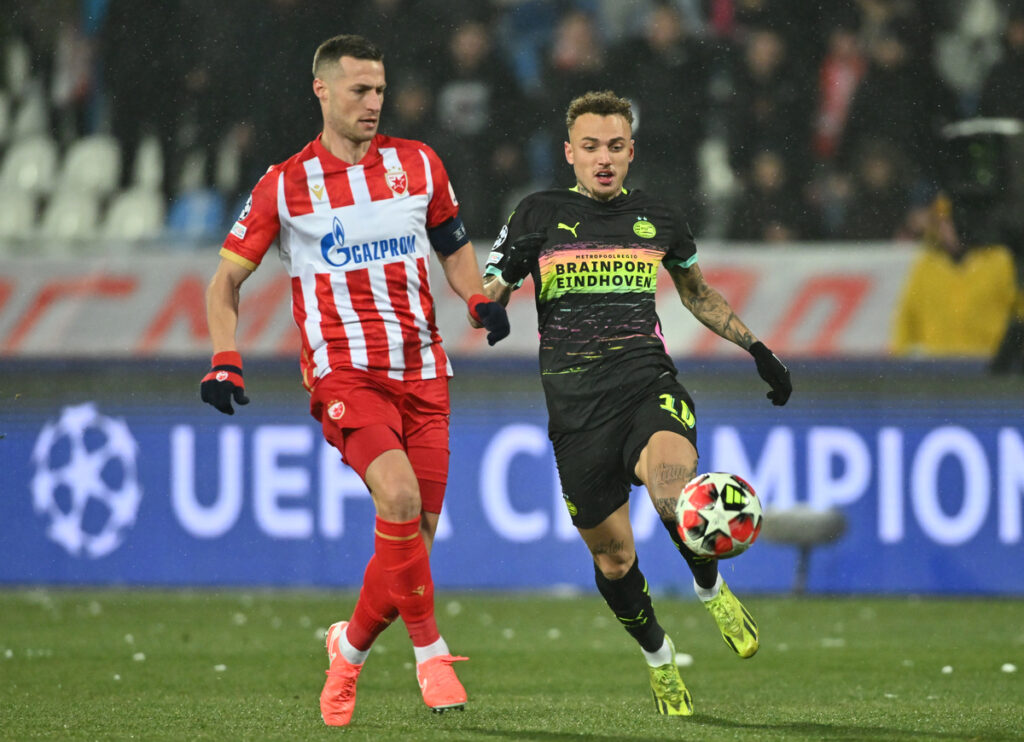 fudbaler Crvene zvezde, na utakmici UEFA Lige Sampiona protiv PSV Ajndhovena, na stadionu Rajko Mitic. Beograd, 21.01.2025. foto: MN PRESS Fudbal, Crvena zvezda, UEFA Liga Sampiona, PSV Ajndhoven