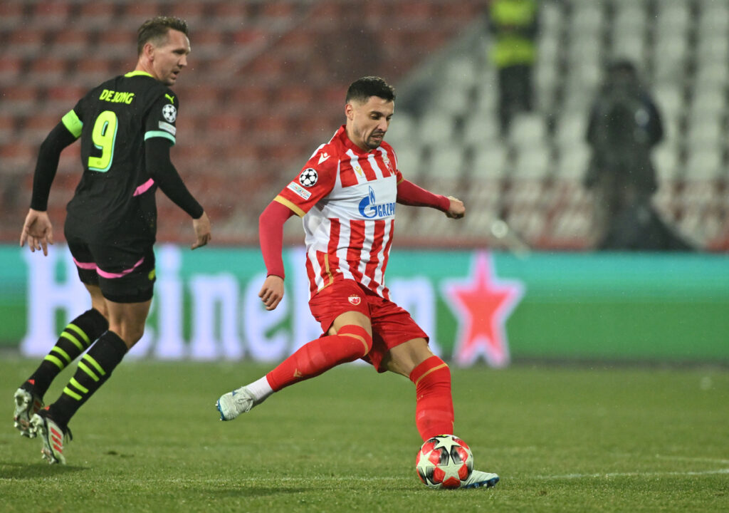 , fudbaler Crvene zvezde, na utakmici UEFA Lige Sampiona protiv PSV Ajndhovena, na stadionu Rajko Mitic. Beograd, 21.01.2025. foto: MN PRESS Fudbal, Crvena zvezda, UEFA Liga Sampiona, PSV Ajndhoven