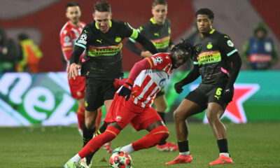 , fudbaler Crvene zvezde, na utakmici UEFA Lige Sampiona protiv PSV Ajndhovena, na stadionu Rajko Mitic. Beograd, 21.01.2025. foto: MN PRESS Fudbal, Crvena zvezda, UEFA Liga Sampiona, PSV Ajndhoven