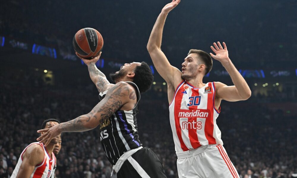 kosarkas Partizana na utakmici Evrolige protiv Crvene zvezde u hali Beogradska arena, Beograd 31.01.2025. godine Foto: Marko Metlas Kosarka, Crvena zvezda, Evroliga, Partizan