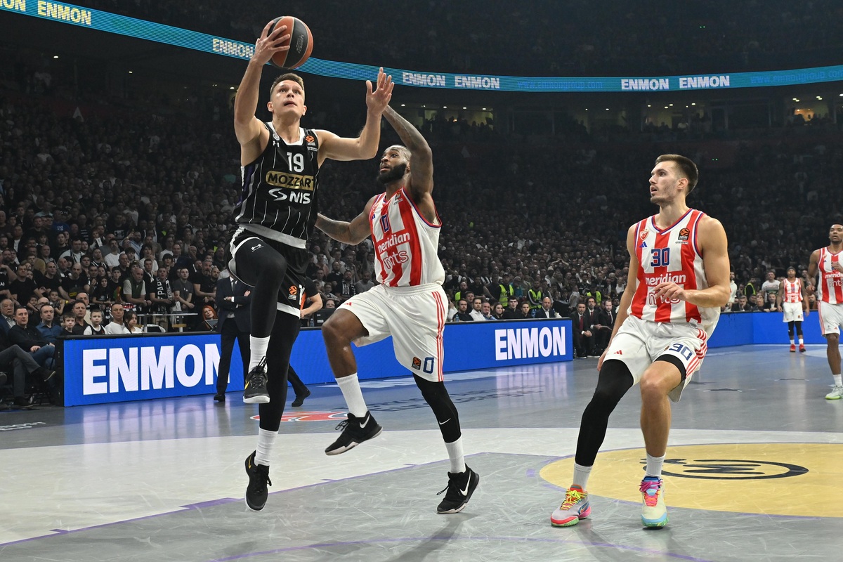 kosarkas Partizana na utakmici Evrolige protiv Crvene zvezde u hali Beogradska arena, Beograd 31.01.2025. godine Foto: Marko Metlas Kosarka, Crvena zvezda, Evroliga, Partizan