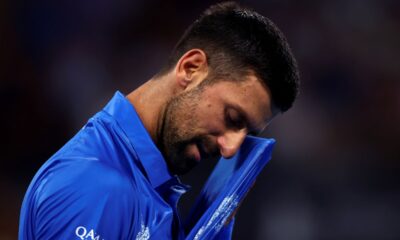 Serbia's Novak Djokovic reacts during his match against France's Gael Monfils at the Brisbane International in Brisbane, Australia, Thursday, Jan. 2, 2025. (AP Photo/Pat Hoelscher)