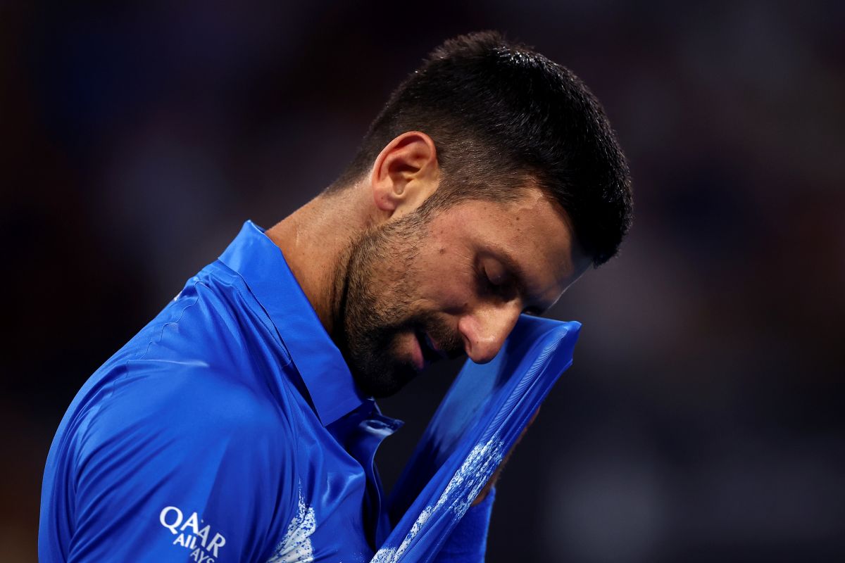 Serbia's Novak Djokovic reacts during his match against France's Gael Monfils at the Brisbane International in Brisbane, Australia, Thursday, Jan. 2, 2025. (AP Photo/Pat Hoelscher)