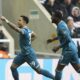 Bournemouth's Justin Kluivert, left, celebrates after scoring his side's third goal during the English Premier League soccer match between Newcastle United and AFC Bournemouth in Newcastle upon Tyne, England, Saturday, Jan. 18, 2025. (Owen Humphreys/PA via AP)