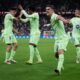 Barcelona's Gavi, front, celebrates after scoring during the Spanish Super Cup semifinal match between Athletic Bilbao and Barcelona in Jeddah, Saudi Arabia, on Wednesday, Jan. 8, 2025. (AP Photo/Altaf Qadri)