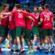 Portugal celebrates victory after the men's World Cup handball match between Portugal and Brazil at Unity Arena in Fornebu, Norway, Friday, Jan. 17, 2025. (Stian Lysberg Solum/NTB Scanpix via AP)