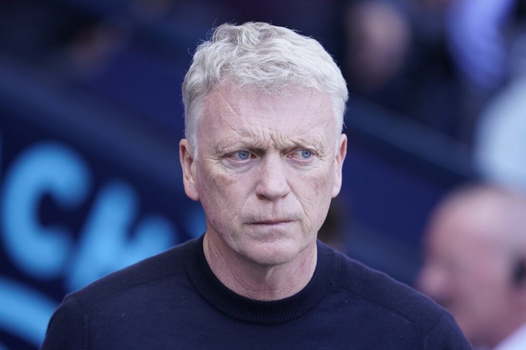 FILE - West Ham's manager David Moyes attends the start of the English Premier League soccer match between Manchester City and West Ham United at the Etihad Stadium in Manchester, England, Sunday, May 19, 2024. (AP Photo/Dave Thompson, File)