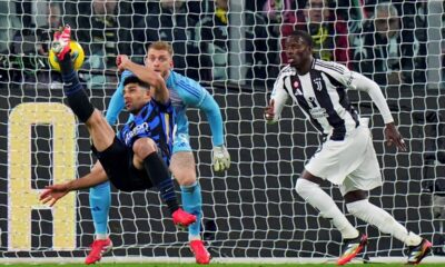 Inter Milan's Mehdi Taremi plays the ball during the Italian Serie A soccer match between Juventus and Inter Milan at the Juventus Stadium in Turin, Italy, Sunday, Feb. 16, 2025. (Spada/LaPresse via AP)