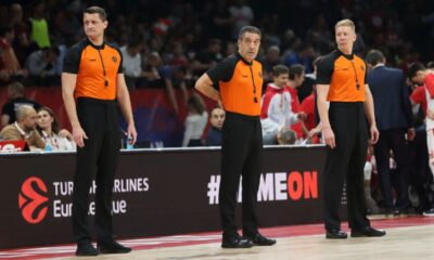 PIOTR PASTUSIAK Pjotr Pastusiak, JUAN CARLOS GARCIA Huan Karlos Garsija, RAIN PEERANDI Rain Perandi sudije kosarkasi Crvene zvezde na utakmici Evrolige protiv Asvel Vilerbana u hali Stark Beogradska arena, Beograd 15.11.2019. godine Foto: Marko Metlas Kosarka, Crvena zvezda, Evroliga, Asvel Vilerban