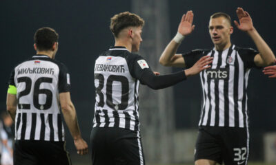 FILIP STEVANOVIC i NIKOLA STULIC fudbaleri Partizana na utakmici Superlige Prvenstva Srbije protiv Rada na stadionu Kralja Petra, Beograd 07.03.2021. godine Foto: Marko Metlas Fudbal, Partizan, Superliga Prvenstvo Srbije, Rad