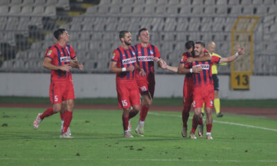 RADOST fudbalera Tekstilca na utakmici Mocart Superlige protiv Partizana na stadionu Partizana, Beograd 05.10.2024. godine Foto: Ivica Veselinov / MN PRESS FUDBAL, FOOTBALL, MOZZART SUPERLIGA, PRVENSTVO SRBIJE, NATIONAL CHAMPIONSHIP, PARTIZAN, FK TEKSTILAC ODZACI