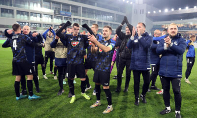 NEMANJA PETROVIC i fudbaleri TSC, proslavljaju pobedu na utakmici Lige Konferencija protiv Noaha, na TSC arena. Backa Topola, 19.12.2024. foto: MN Press photo / mr Fudbal, UEFA CONFERENCE LEAGUE,TSC, Noah, Radost