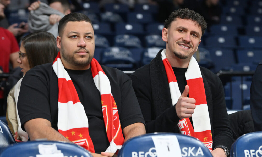 MILOS VELJKOVIC fudbaler kosarkasi Crvene zvezde na utakmici Jadranske ABA lige protiv Parizana u hali Beogradska arena, Beograd 23.12.2024. godine Foto: Marko Metlas Kosarka, Crvena zvezda, Jadranska ABA liga, Partizan