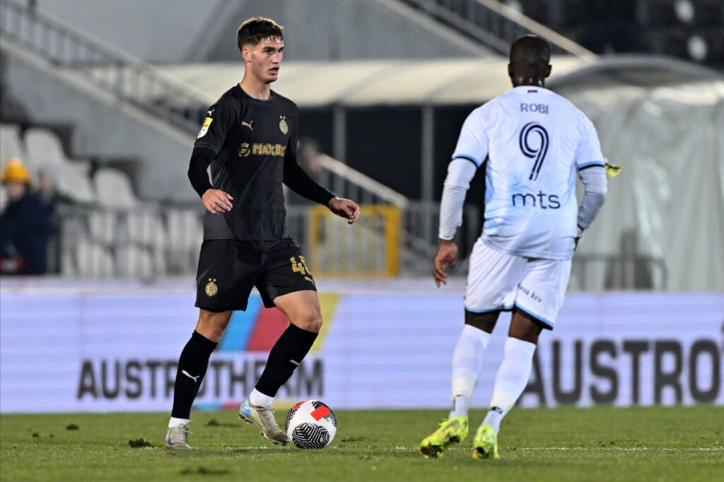 NIKOLA SIMIC fudbaler Partizana na utakmici Superlige Prvenstva Srbije protiv Spartaka Subotica na stadionu Partizana, Beograd 01.02.2025. godine Foto: Marko Metlas Fudbal, Partizan, Superliga Prvenstvo Srbije, Spartak Subotica