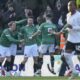 Plymouth Argyle's Ryan Hardie celebrates after scoring his side's opening goal from the penalty spot during the English FA Cup fourth round soccer match between Plymouth Argyle and Liverpool at Home Park stadium in Plymouth, England, Sunday, Feb. 9, 2025. (AP Photo/Alastair Grant)