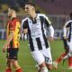 Udinese's Lorenzo Lucca celebrates scoring during the Serie A soccer match between US Lecce and Udinese Calcio at the Via del Mare Stadium in Lecce, Italy, Friday Feb. 21, 2025. (Giovanni Evangelista/LaPresse via AP)