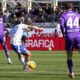 Como's Nico Paz scores during the Serie A soccer match between Fiorentina and Como at the Artemio Franchi stadium in Florence, Italy, Sunday, Feb. 16, 2025. (Marco Bucco/LaPresse via AP)