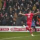 Leyton Orient's Jamie Donley celebrate during the English FA Cup fourth round soccer match between Leyton Orient and Manchester City at the Gaughan Group Stadium in London, England, Saturday, Feb. 8, 2025. (AP Photo/Kin Cheung)