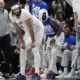 Dallas Mavericks forward Anthony Davis (3) waits for a time out in front of the bench during the third quarter of an NBA basketball game against the Houston Rockets Saturday, Feb. 8, 2025, in Dallas. (AP Photo/LM Otero)