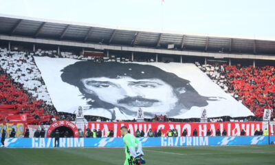 Koreografija navijača Crvene Zvezde na utakmici Mocart Superlige protiv Partizana na stadionu Rajko Mitic, Beograd 22.02.2025. godine Foto: Ivica Veselinov / MN PRESS FUDBAL, FOOTBALL, MOZZART SUPERLIGA, CRVENA ZVEZDA, RED STAR, NATIONAL CHAMPIONSHIP, PRVENSTVO SRBIJE, PARTIZAN, DERBI