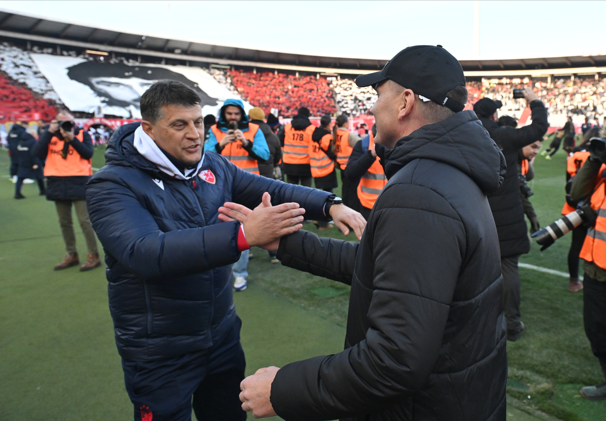 VLADAN MILOJEVIC trener i SRDJAN BLAGOJEVIC trener CRVENA ZVEZDA vs PARTIZAN Beograd, 22.02.2025. foto: Marko Metlas Fudbal, Crvena zvezda, Partizan