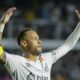 Brazil's Neymar reacts during his debut for Santos FC in a Sao Paulo league soccer match against Botafogo-SP, in Santos, Brazil., Wednesday, Feb. 5, 2025. (AP Photo/Andre Penner)