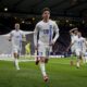 Greece's Konstantinos Karetsas celebrates scoring their side's second goal of the game during the UEFA Nations League play-offs, second leg soccer match between Scotland and Greece at Hampden Park, Glasgow, Scotland, Sunday March 23, 2025. (Andrew Milligan/PA via AP)