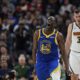 Golden State Warriors forward Draymond Green (23) reacts during the second half of an NBA basketball game against the Denver Nuggets, Monday, March 17, 2025, in San Francisco. (AP Photo/Godofredo A. Vásquez)