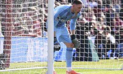 Nottingham Forest's goalkeeper Matz Sels gives instructions during the English Premier League soccer match between Nottingham Forest and Manchester City at the City Ground stadium, in Nottingham, England, Saturday, March 8, 2025. (AP Photo/Rui Vieira)