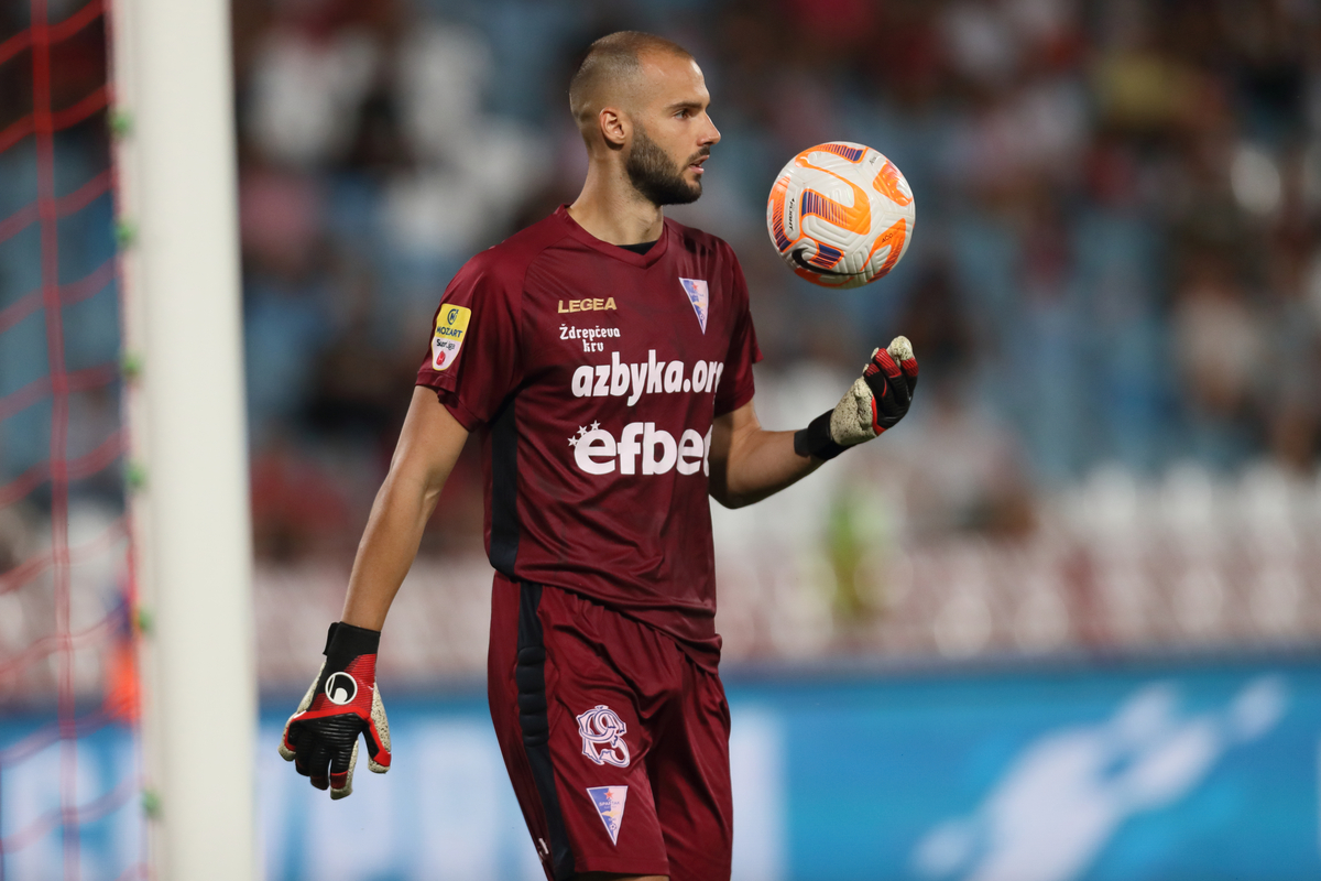 FILIP MANOJLOVIC golman fudbalera Spartaka Subotica na utakmici Superlige Prvenstva Srbije protiv Crvene zvezde na stadionu Rajka Mitica, Beograd 19.08.2023. godine Foto: Marko Metlas Fudbal, Spartak Subotica, Superliga Prvenstvo Srbije, Crvena zvezda